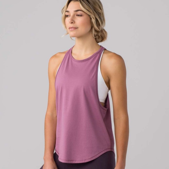 LULULEMON EUC Sweat Date Muscle Tank Top Figue Mauve 4 Cotton - Picture 1 of 9